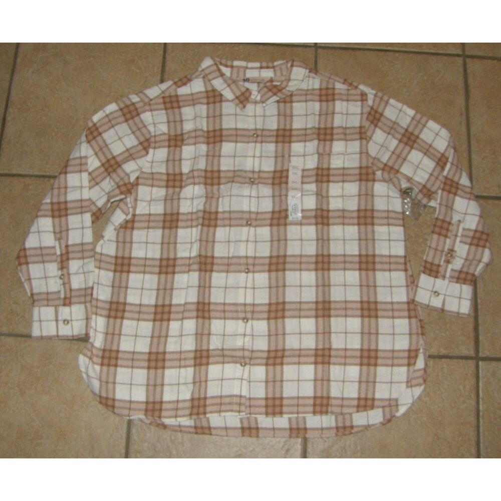 SO Brown Plaid Sz XXL Casual Wear Soft Flannel Long Sleeve Button Up Shirt NEW